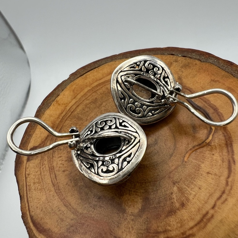 Detailed Vintage Sterling Silver and 18k with Blue Stone Earrings - Picture 3 of 12
